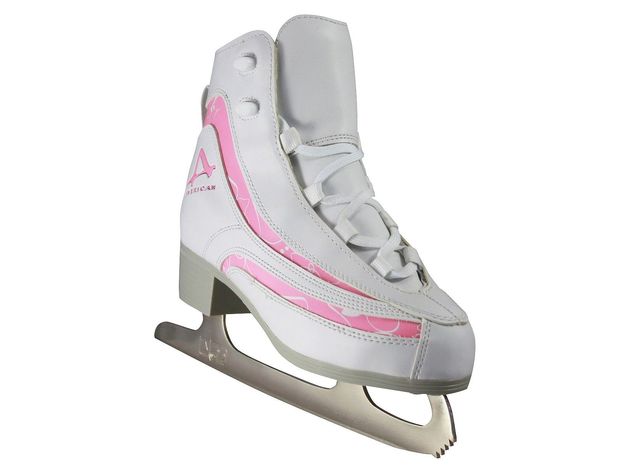 American Athletic Girls' Soft Boot Multi-layer Ice Figure Mesh Trim Skates, Size: 11, White/Pink (New Open Box)