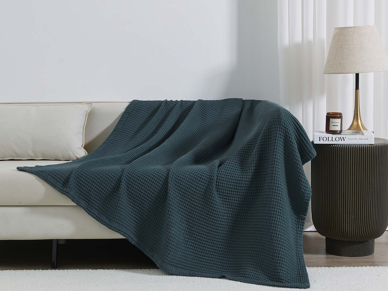 Vintage Cotton Waffle Blanket (Queen/Indigo)