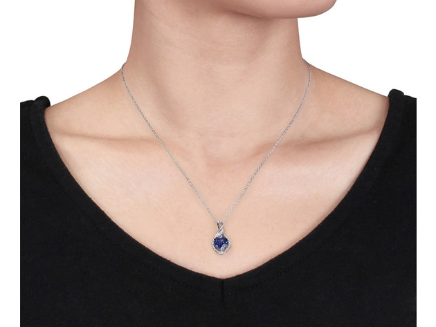 2.00 Carat (ctw) Lab-Created Blue Sapphire Heart Pendant Necklace in Sterling Silver