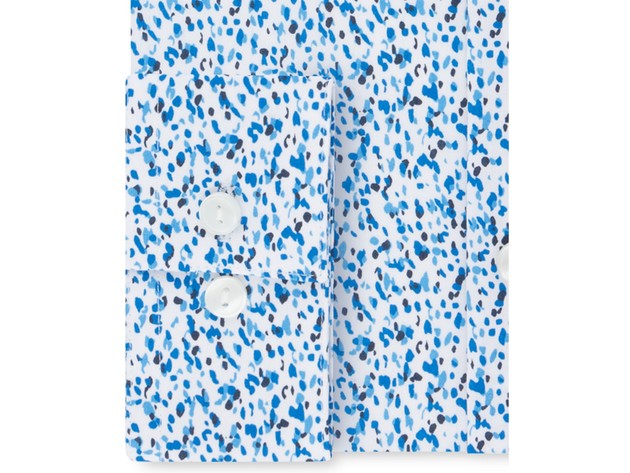 Kenneth Cole Reaction Men's All Day Flex Slim-Fit Performance Stretch Printed Dress Shirt Blue Size 34-35