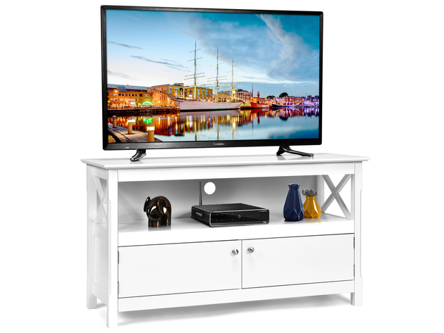 Costway Modern Free Standing TV Cabinet Wooden Console Media Entertainment Center - White