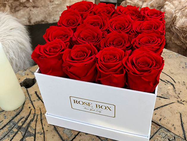 Rose Box™ Medium Square White Box & Everlasting Roses
