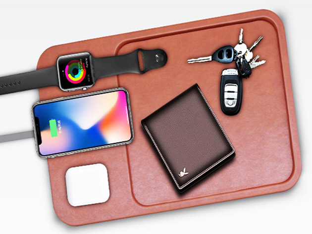 Catch-All Tray Pod with 3-in-1 Smart Wireless Charger (Brown)