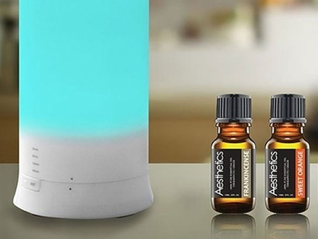 Ultrasonic Aroma Round Diffuser & Humidifier With 8-Piece Essential Oil Set