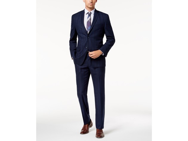 Marc New York Men's  Modern-Fit Stretch Navy Plaid Suit Size 38 Short 31x30
