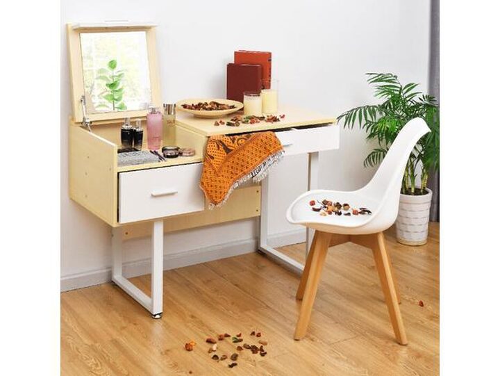 costway vanity table flip top square makeup table writing table