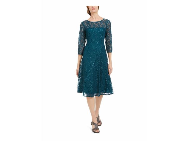 SL Fashions Women's Sequin Lace Dress Green Size 10