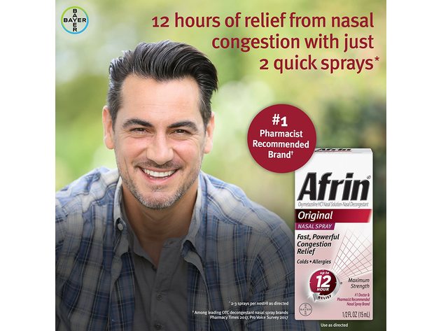 Afrin Original Maximum Strength 12 Hour Fast and Powerful Nasal Congestion Relief Spray, 1 Oz.