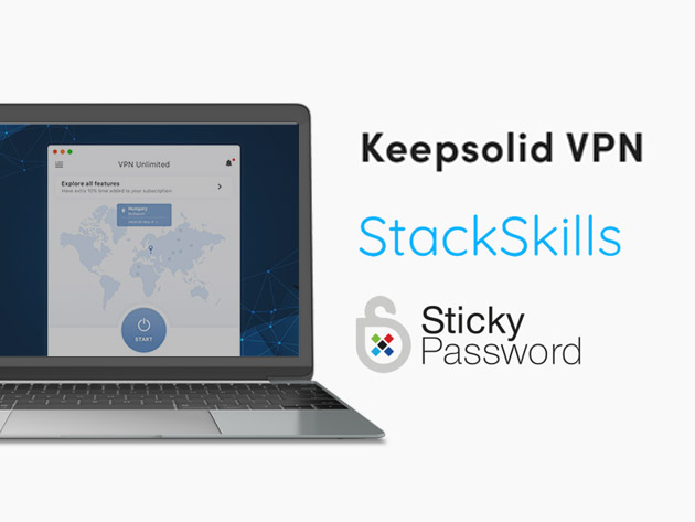 The StackSkills, KeepSolid VPN Unlimited, & Sticky Password Lifetime Subscription Bundle