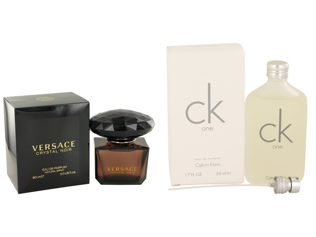 Gift set  Crystal Noir by Versace Eau De Parfum Spray 3 oz And  CK ONE EDT Pour/Spray (Unisex) 1.7 oz