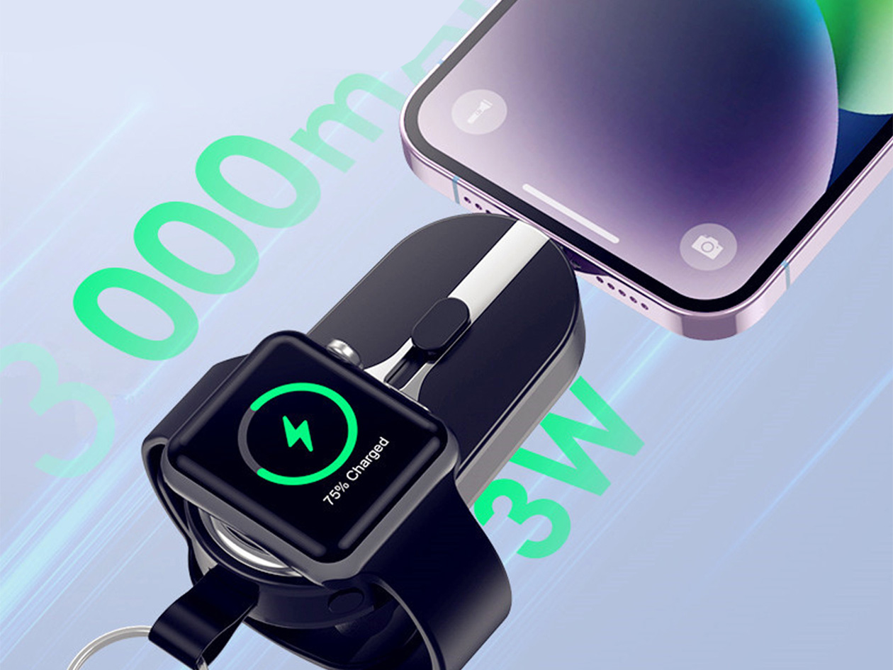 iCharge Nano 2000mAh Keychain USB-C Power Bank & Apple Watch Charger (Pebble Black)