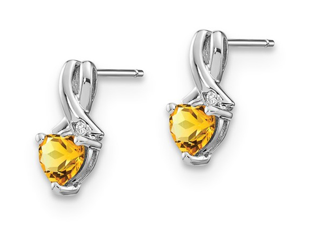 4/5 Carat (ctw) Natural Citrine Heart Drop Earrings in Sterling Silver