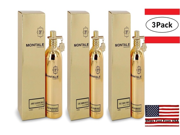 3 Pack Montale Aoud Queen Roses by Montale Eau De Parfum Spray (Unisex) 3.4 oz for Women