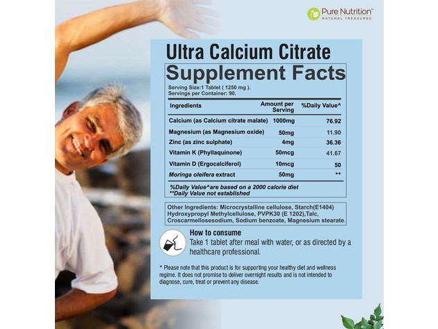 Pure Nutrition Ultra Calcium Citrate Enhanced Formula for Bone Health ...