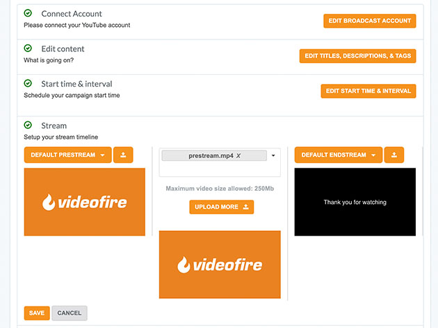 VideoFire Live Stream Automation Basic Plan: Lifetime Subscription