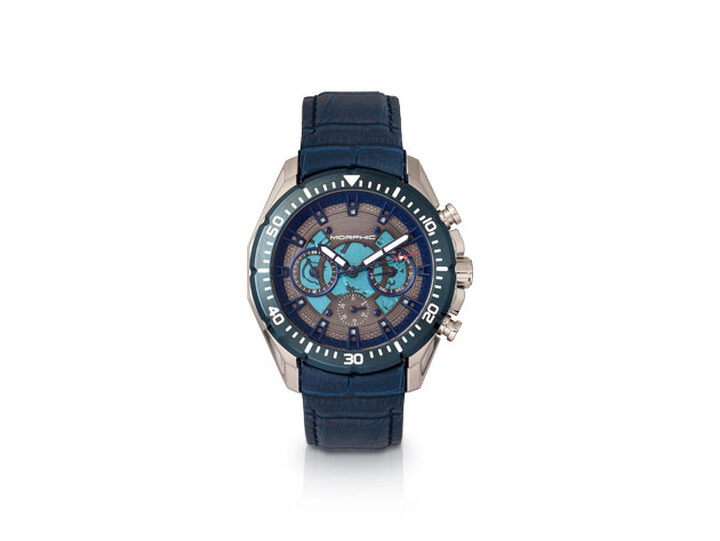 Morphic M66 Series Skeleton Dial Leather-Band Watch (Blue/Silver