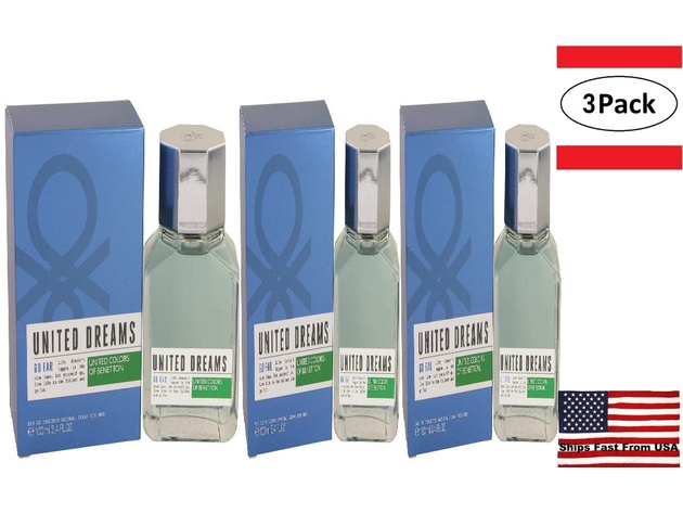 3 Pack United Dreams Go Far by Benetton Eau De Toilette Spray 3.4 oz for Men