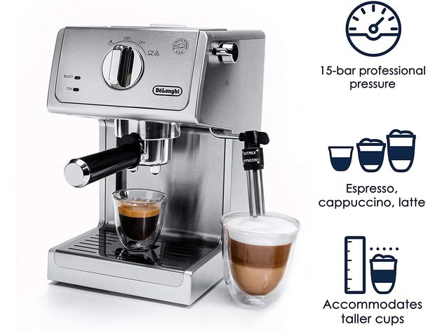 De'Longhi Bar Pump Espresso and Cappuccino Machine, 15" - Stainless Steel