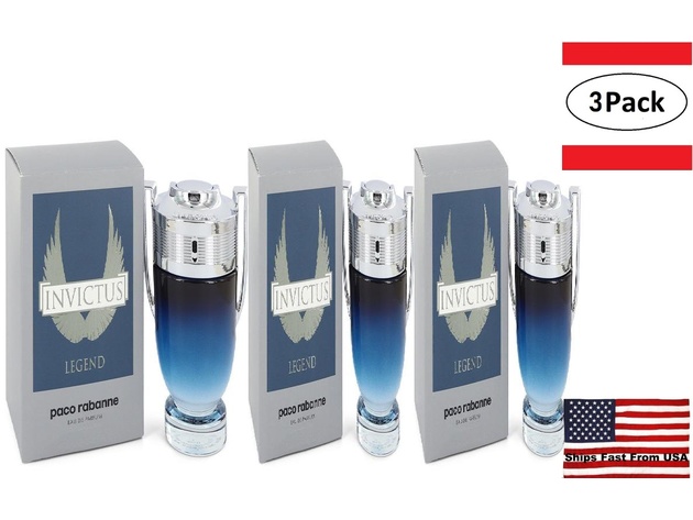 3 Pack Invictus Legend by Paco Rabanne Eau De Parfum Spray 3.4 oz for Men