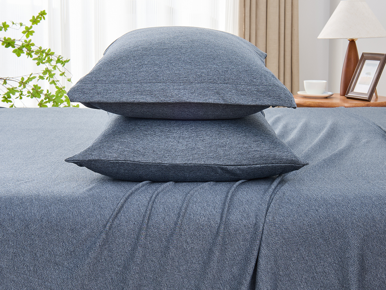 Kathy Ireland 4 Piece Heathered Jersey Knit Cotton Sheet Set (King/Denim)