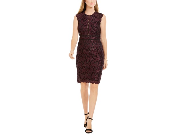 Nightway Women's Metallic Lace Sheath Dress Purple Size 12