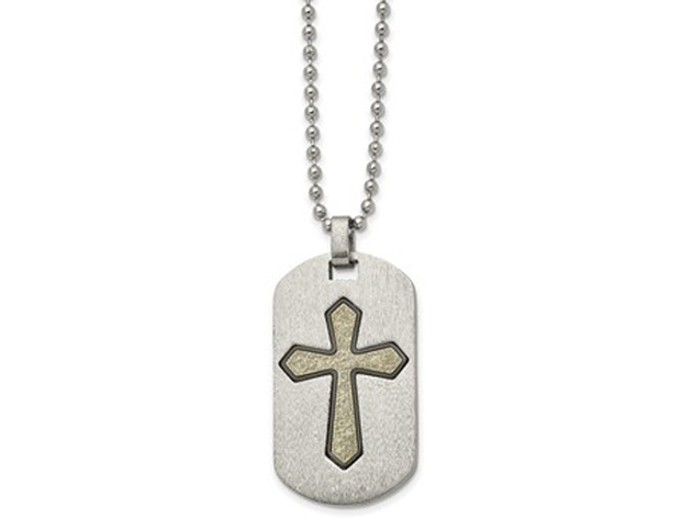 Mens Dog Tag Cross Pendant Necklace in Stainless Steel with Chain