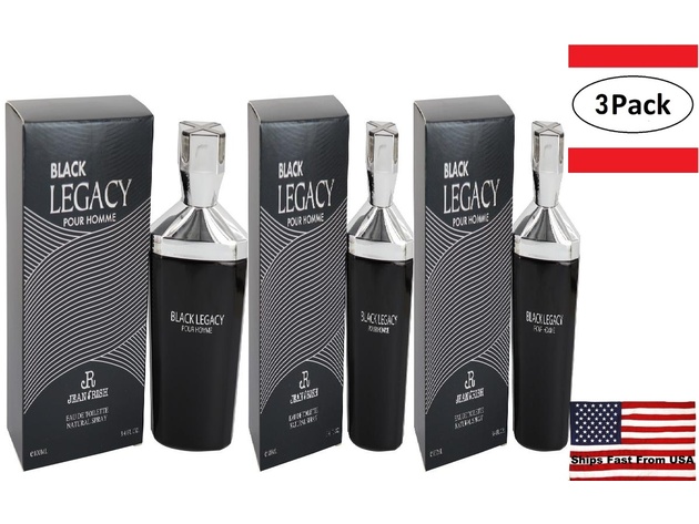 3 Pack Black Legacy Pour Homme by Jean Rish Eau De Toilette Spray 3.4 oz for Men