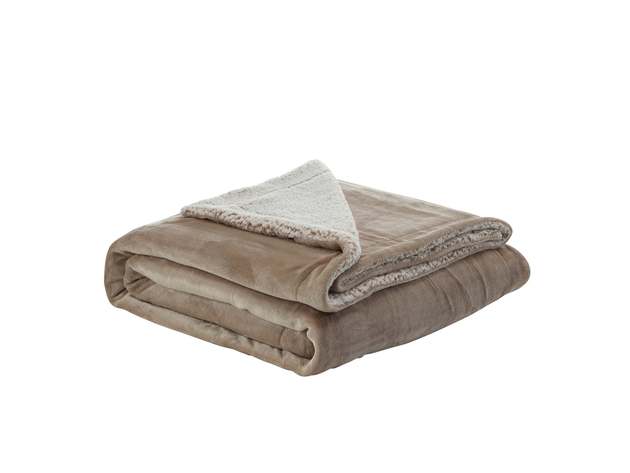 Zakary Flannel Reversible Heathered Sherpa Throw Blanket 90" x 90" / Taupe
