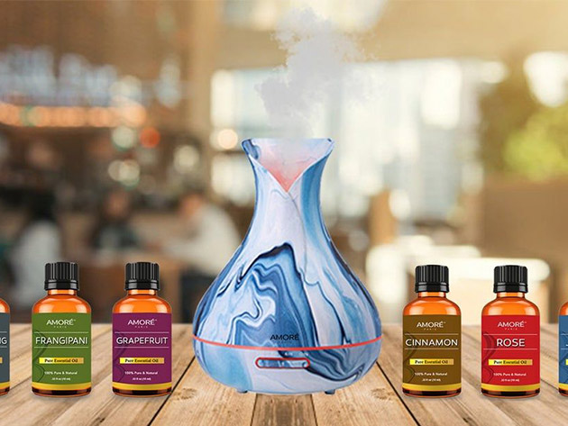 Amoré Paris Hydro Dipped Aroma Diffuser + Energizing Essential Oil Set