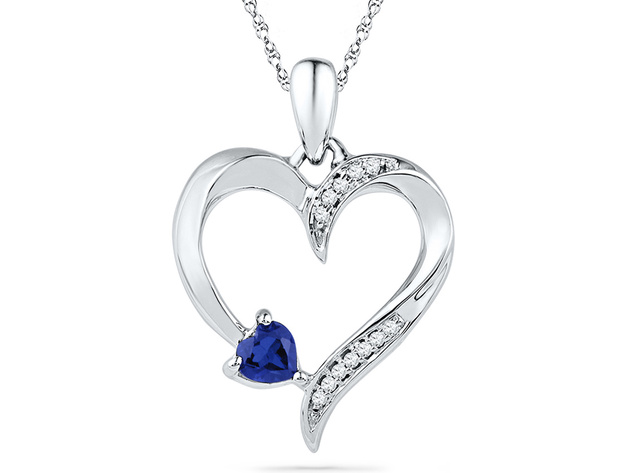 Lab Created Blue Sapphire Heart Pendant Necklace 1/5 Carat (ctw) in Sterling Silver