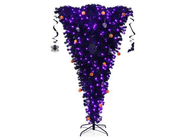 Upside Down 7 Feet Halloween Tree with 400 Purple LED Lights Black / 7