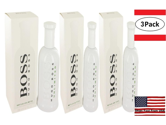 3 Pack Boss Bottled Unlimited by Hugo Boss Eau De Toilette Spray 6.7 oz for Men