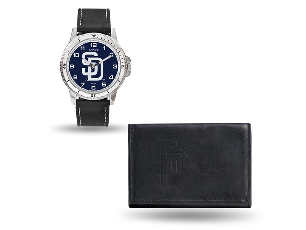 MLB Mens San Diego Padres Black Leather Watch/Wallet Set