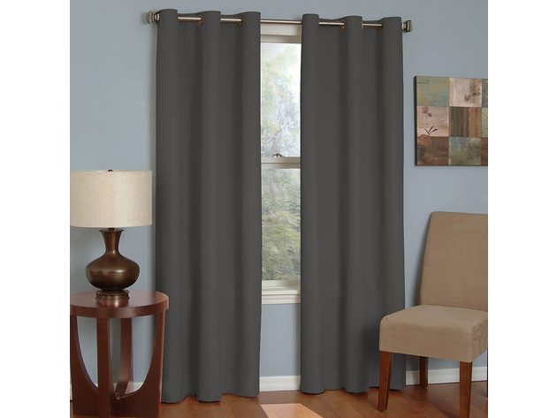 Eclipse Microfiber Blackout Grommet Top Darkening Window Single Curtain Panel, 42 Inches x 63 Inches, Smoke