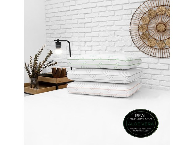 SensorPEDIC Aloe Vera Standard Memory Foam Pillow with Built-In iCOOL Technology System, White