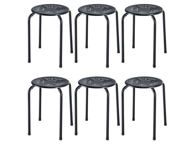 Costway Set of 6 Stackable Metal Stool Set Daisy Backless Round Top Kitchen - Black