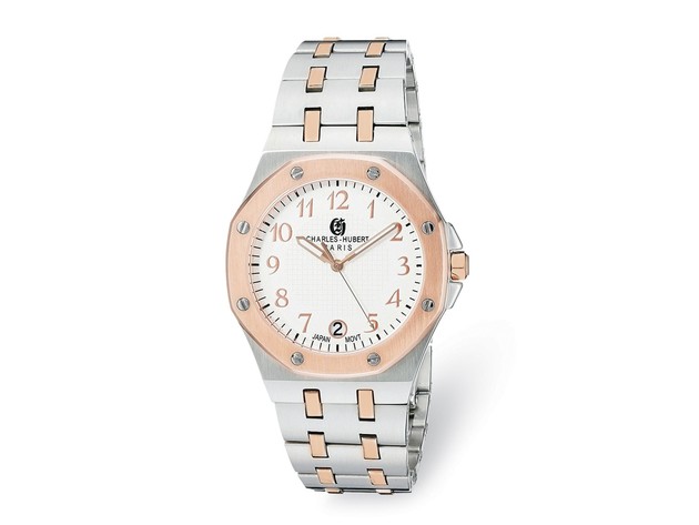 Charles Hubert Ladies Stainless Steel Rose IP-plated Silver Dial Watch