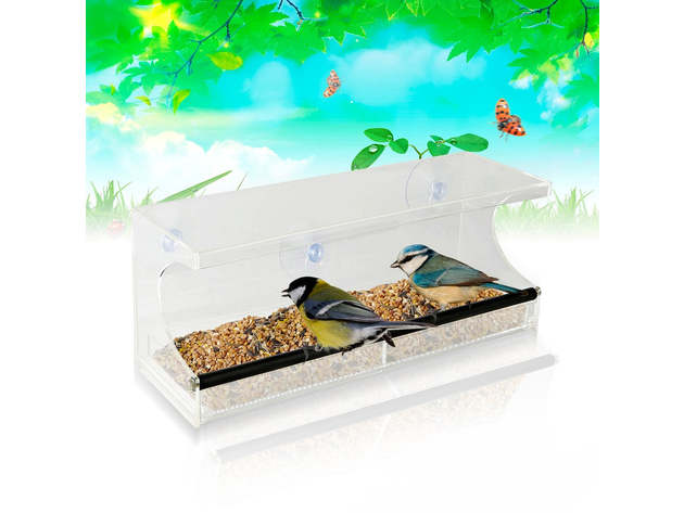 Window Bird Feeder - See-Through Acrylic - Clear, Removable Slide Out Tray