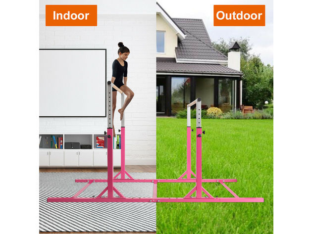 Costway Kids Gymnastics Parallel Bars Double Horizontal Bars Adjustable Width Height - Pink