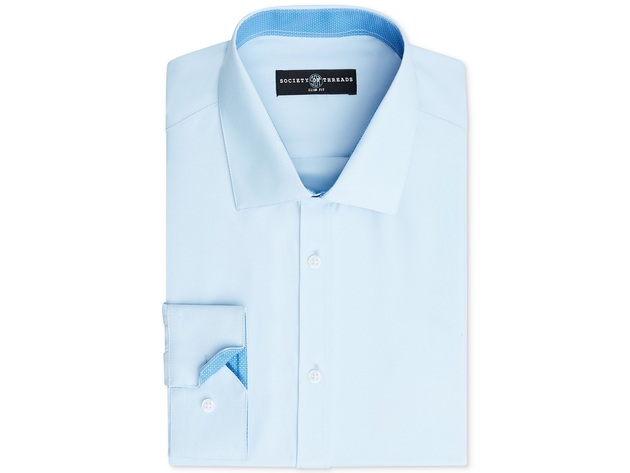 Tasso Elba Men's Regular Fit Non-Iron Fine Herringbone French Cuff Dress Shirt Blue Size Extra Large
