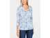 Karen Scott Women's Petite Watercolor-Print Henley Top Blue Size Small