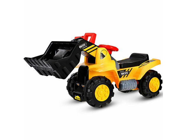 Costway Kids Toddler Ride On Excavator Digger Truck Scooter w/ Sound & Seat Storage Toy - Yellow
