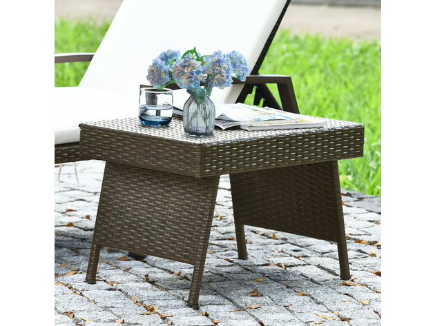 Costway Patio Folding Wicker Side Coffee Table Poolside Garden Lawn Bistro Furniture Mix Brown
