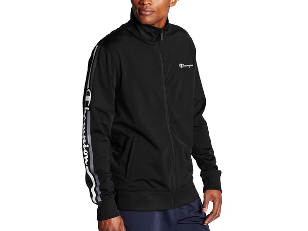 Champion Men's Logo-Stripe Track Jacket Navy Size Extra Large