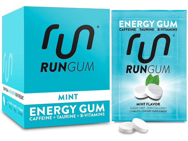 Run Gum Original Performance 50 Milligrams Caffeine Taurine and B-Vitamins Per Piece Energy Gum, Mint