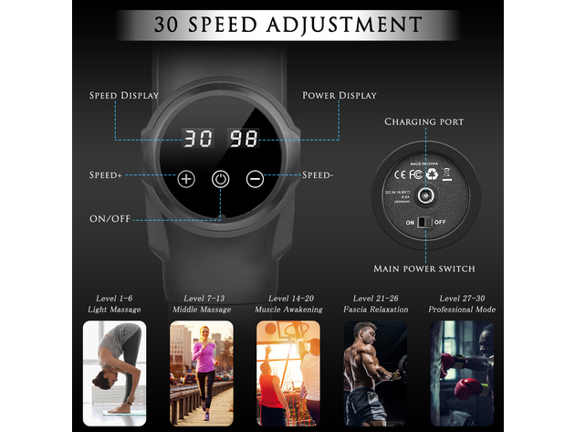 Renewgoo Cordless Impulse Percussion Deep Tissue Vibration Body Handheld Muscle Massager with 30 Adjustable Speeds