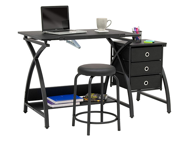 Offex 2-Piece Venus Craft Table with Matching Stool (Black/Black)