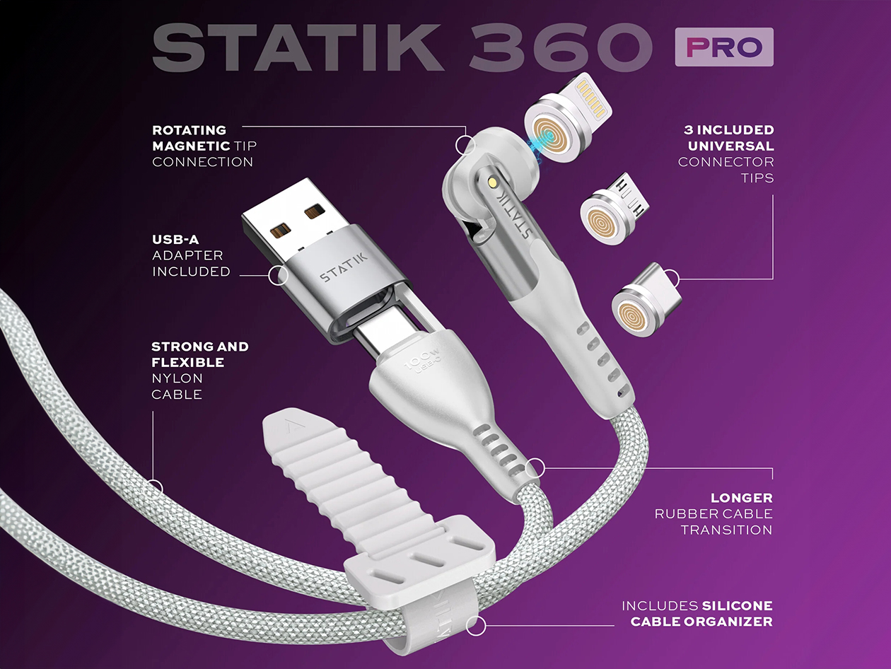 Statik® 360 Pro 100W Universal Magnetic Charge Cable (6ft/White)