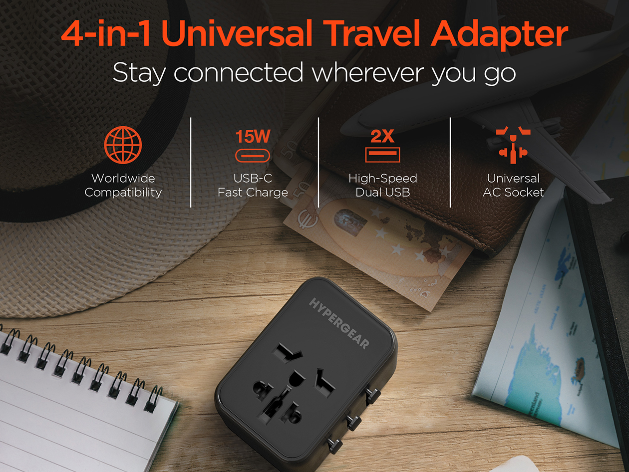 HyperGear WorldCharge Universal Travel Adapter with USB-C