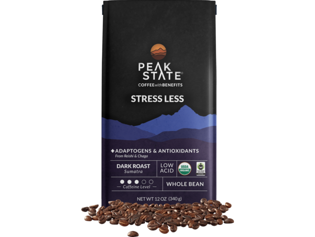 STRESS LESS Dark Roast Coffee - 4 x 12oz Bag (88 Cups) / Whole Bean